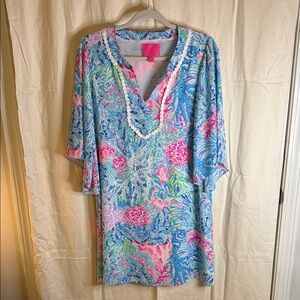 Lilly Pulitzer Blue and Pink Floral V-Neck Tunic